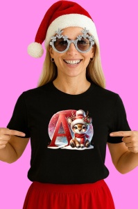 Tricou A Litera Craciun Cu Ren Si Fulgi, din bumbac 100% Copii | Dama | Barbat - Img 3