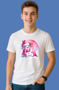 Tricou A Litera Craciun Roz Cu Om De Zapada Fulgi De Zapada, din bumbac 100% Copii | Dama | Barbat - Img 2