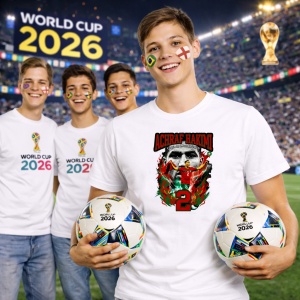 Tricou Achraf Hakimi Morocco World Cup Fifa 2026, din bumbac 100%, tricou alb, Copii | Dama | Barbat - Img 7