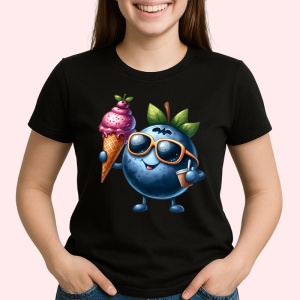 Tricou Afine amuzant de vara cu inghetata, Fructe, Copii | Dama, culoare negru - Img 2