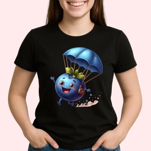 Tricou Afine amuzant de vara parasutist, Fructe, Copii | Dama, culoare negru - Img 2