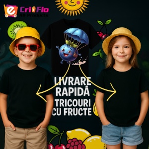 Tricou Afine amuzant de vara parasutist, Fructe, Copii | Dama, culoare negru - Img 6