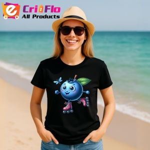 Tricou Afine amuzant de vara pe role, Fructe, Copii | Dama, culoare negru - Img 11