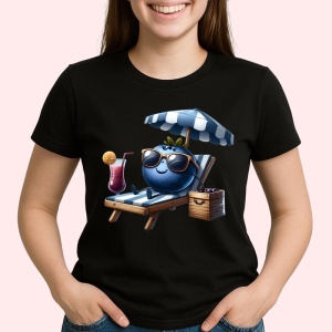 Tricou Afine amuzant de vara pe sezlong, Fructe, Copii | Dama, culoare negru - Img 2