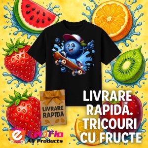 Tricou Afine amuzant de vara pe skatboard, Fructe, Copii | Dama, culoare negru - Img 12