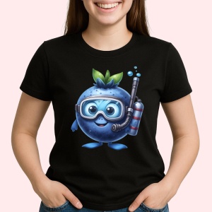 Tricou Afine amuzant de vara scafandru, Fructe, Copii | Dama, culoare negru - Img 2