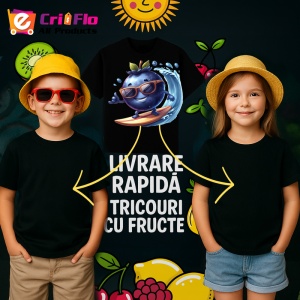 Tricou Afine amuzant de vara surfing, Fructe, Copii | Dama, culoare negru - Img 6