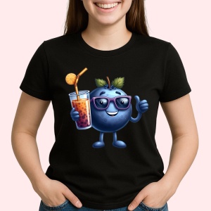 Tricou Afine amuzant de vara vibe, Fructe, Copii | Dama, culoare negru - Img 2