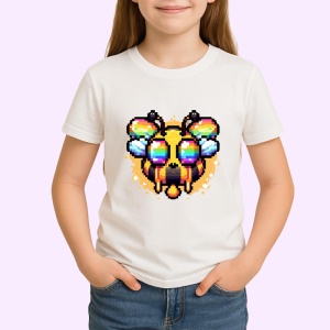 Tricou Albina pixel art stil retro cu fundal portocaliu Copii | Dama | Barbat - Img 4