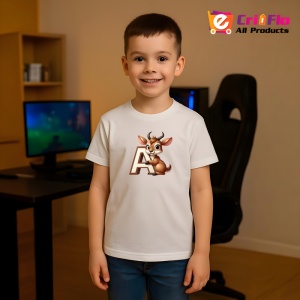 Tricou Alfabet Litera A cu animal Antilop Antilopa , Alb, Unisex Dama si Barbat | Copii - Img 4