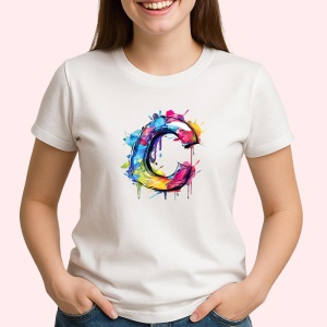 Tricou Alfabet Litera C cu graffiti, design exploziv, arta urbana, Alb, Unisex Dama si Barbat | Copii