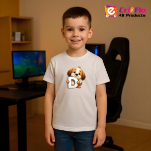 Tricou Alfabet Litera D cu animal Dog Caine , Alb, Unisex Dama si Barbat | Copii - Img 4