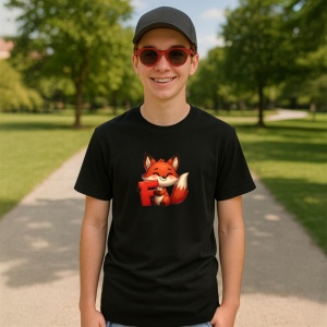 Tricou Alfabet Litera F cu animal Fox Vulpe, Negru, Unisex Dama si Barbat | Copii - Img 4