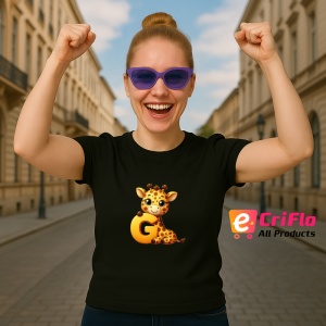 Tricou Alfabet Litera G cu animal Giraffe Girafa, Negru, Unisex Dama si Barbat | Copii - Img 3