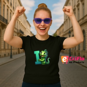 Tricou Alfabet Litera I cu animal Iguana, Negru, Unisex Dama si Barbat | Copii - Img 3