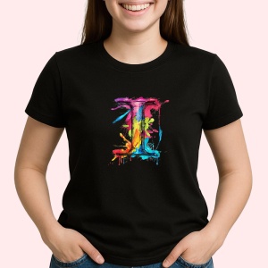 Tricou Alfabet Litera I cu graffiti, design exploziv, arta urbana, Negru, Unisex Dama si Barbat | Copii