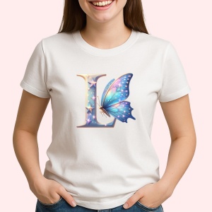 Tricou Alfabet Litera L cu flori, margarete, flori colorate, Alb, Unisex Dama si Barbat | Copii - Img 2