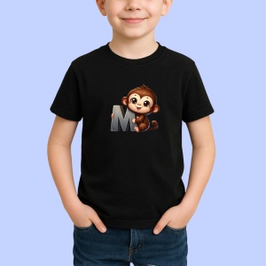 Tricou Alfabet Litera M cu animal Money Maimuta, Negru, Unisex Dama si Barbat | Copii - Img 2