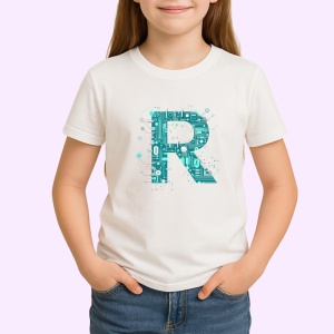 Tricou Alfabet Litera R cu circuite, cyber, tehnologie, Alb, Unisex Dama si Barbat | Copii - Img 2