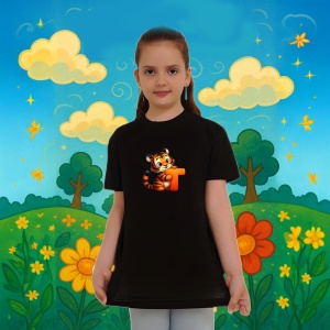 Tricou Alfabet Litera T cu animal Tiger Tigru, Negru, Unisex Dama si Barbat | Copii - Img 6