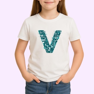 Tricou Alfabet Litera V cu circuite, cyber, tehnologie, Alb, Unisex Dama si Barbat | Copii - Img 2