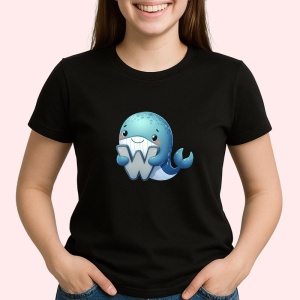 Tricou Alfabet Litera W cu animal Whale Balena, Negru, Unisex Dama si Barbat | Copii