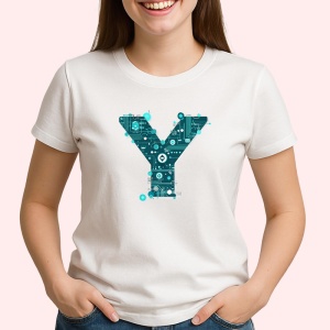 Tricou Alfabet Litera Y cu circuite, cyber, tehnologie, Alb, Unisex Dama si Barbat | Copii