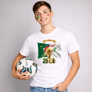 Tricou Algeria World Cup 2026 Fifa V2, din bumbac 100%, tricou alb, Copii | Dama | Barbat - Img 3