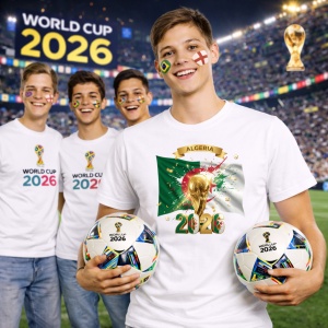 Tricou Algeria World Cup 2026 Fifa V2, din bumbac 100%, tricou alb, Copii | Dama | Barbat - Img 7