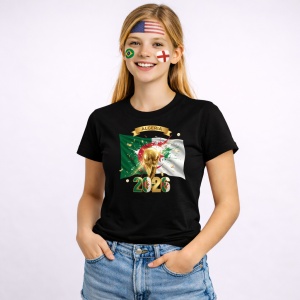 Tricou Algeria World Cup 2026 Fifa V2, din bumbac 100%, tricou negru, Copii | Dama | Barbat