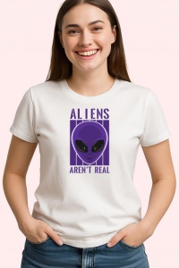 Tricou Aliens Arent Real Portret Extraterestru Mov, din bumbac 100% , tricou alb pentru Copii | Dama | Barbat - Img 3