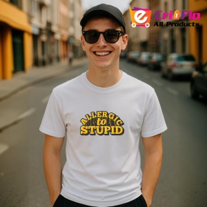 Tricou Allergic To Stupid Mesaj Amuzant Galben Negru, din bumbac 100% , tricou alb pentru Copii | Dama | Barbat - Img 10