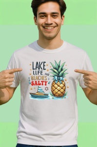 Tricou Ananas cu palmier si barca text lake life beaches salty Copii | Dama | Barbat Barbat - Img 2