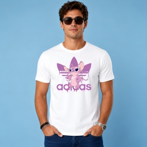 Tricou Angel Stitch Roz Logo Mov Urban Girl Streetwear Fashion, din bumbac 100% Copii | Dama | Barbat - Img 2