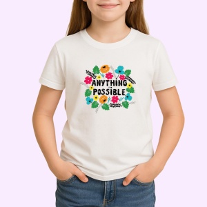 Tricou Anything Is Possible Design Floral Verde, din bumbac 100% , tricou alb pentru Copii | Dama | Barbat - Img 2
