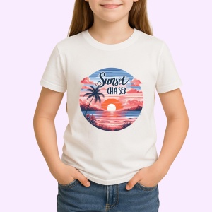 Tricou Apus cu palmieri text sunset chaser atmosfera romantica de vacanta Copii | Dama | Barbat Barbat - Img 4