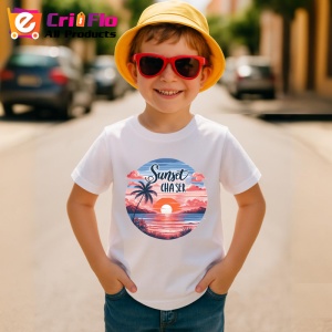 Tricou Apus cu palmieri text sunset chaser atmosfera romantica de vacanta Copii | Dama | Barbat Barbat - Img 1