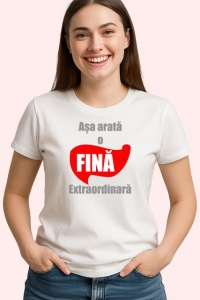 Tricou Asa Arata O Fina Extraordinara Text Rosu V2, din bumbac 100% , tricou alb pentru Dama