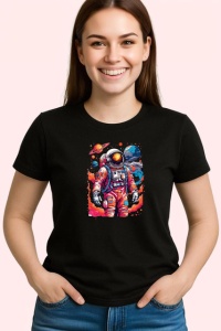 Tricou Astronaut In Spatiu Costum Colorat Cosmos, din bumbac 100%, tricou negru Copii | Dama | Barbat - Img 3