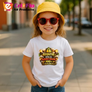 Tricou Atentie Nivel De Sarcasm 100 Suta Avertizare, din bumbac 100% , tricou alb pentru Copii | Dama | Barbat - Img 5