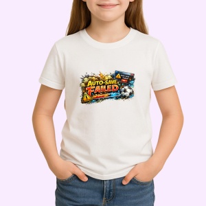 Tricou Auto Save Failed Mesaj Amuzant Gaming Eroare, din bumbac 100% , tricou alb pentru Copii | Dama | Barbat