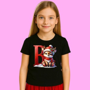 Tricou B Litera Craciun Cu Ren Si Fulgi, din bumbac 100% Copii | Dama | Barbat - Img 2
