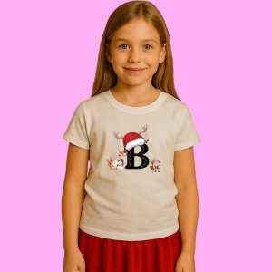 Tricou B Litera Cu Luminite Reni Si Mos Craciun, din bumbac 100% Copii | Dama | Barbat