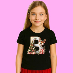 Tricou B Litere Craciun Cu Ren, Brad, Luminite Si Cadouri, din bumbac 100% Copii | Dama | Barbat - Img 3