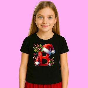 Tricou B Litere Craciun Cu Spiridus Si Caciula Mos, din bumbac 100% Copii | Dama | Barbat