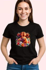 Tricou Baby cow with daisies, vitel printre margarete, Copii | Dama | Barbat , tricou negru - Img 3