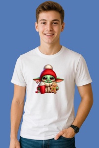 Tricou Baby Yoda Christmas Biscuit Gingerbread, din bumbac 100%, tricou alb, Copii | Dama | Barbat