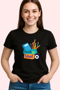 Tricou Back To School Rechizite Scolare Colorate, din bumbac 100%, tricou negru Copii | Dama | Barbat