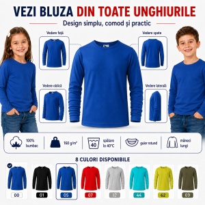 Tricou Băieți Mânecă Lungă din Bumbac 100% bluza simpla copii - Img 2