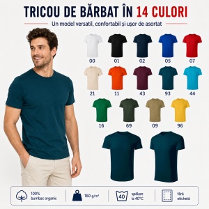 Tricou Bărbat 819 Epic, 100% Bumbac Organic, 160 g/m², Guler Rotund, 14 Culori, Mărimi S–3XL - Img 10
